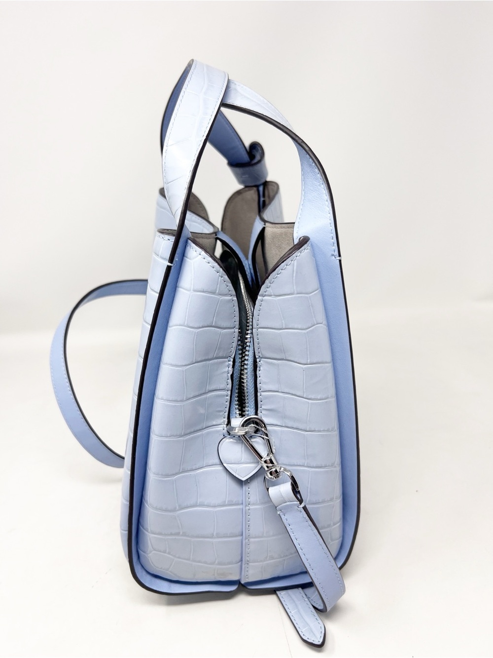 KATE SPADE KNOTT CROC EMBOSSED LEATHER BLUE REMOVABLE CROSSBODY STRAP PURSE - Picture 9 of 11
